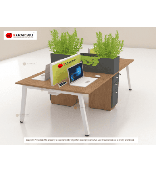Scomfort SC-WRT21 Sharing Desking Workstation with partition with 3 drawer pedestal with planter and raceway